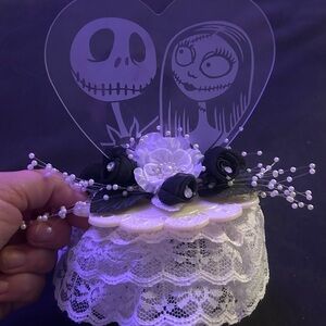 Nightmare Before Christmas, Jack & Sally Cake Topper with Black and White Roses